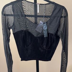 Black Velvet and Mesh Crop Top‎ new rocker style